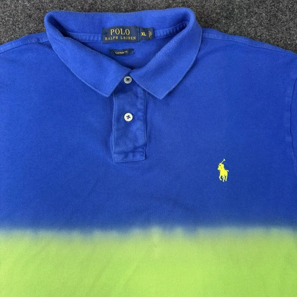 Polo Ralph Lauren Dip Dye Tie Ombre Fade Polo Shirt Size XL Custom Fit Pink Blue